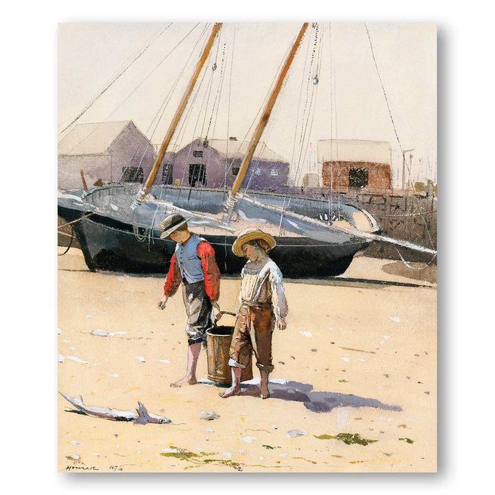 Boys with a Basket of Clams Coastal Art Print