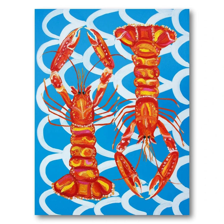 Vibrant Langoustines on Blue Waves Art Print