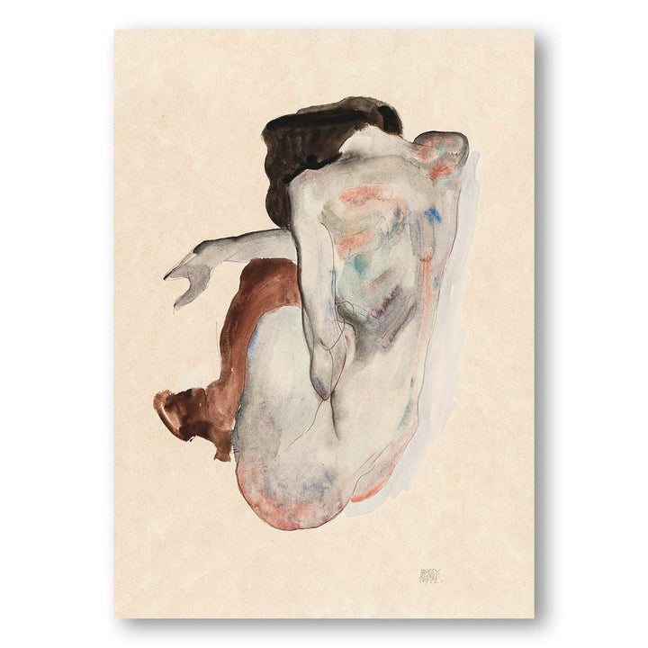 Crouching Nude in Shoes and Black Stockings Back View by Egon Schiele Art Print