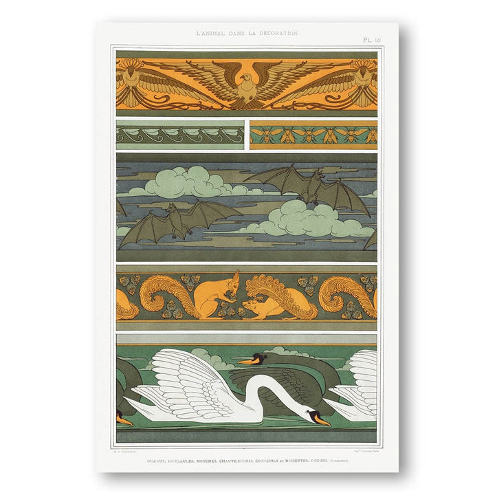 Oiseaux Libellules Mouches Chauve-souris Écureuils et Noisettes Cygnes Art Print