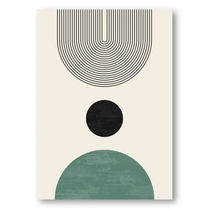 Sage Green & Black Geometric Mid-Century Abstract Art Print 2