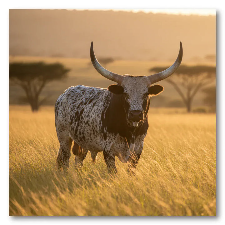 Nguni Bull in Sunlit Savannah Art Print