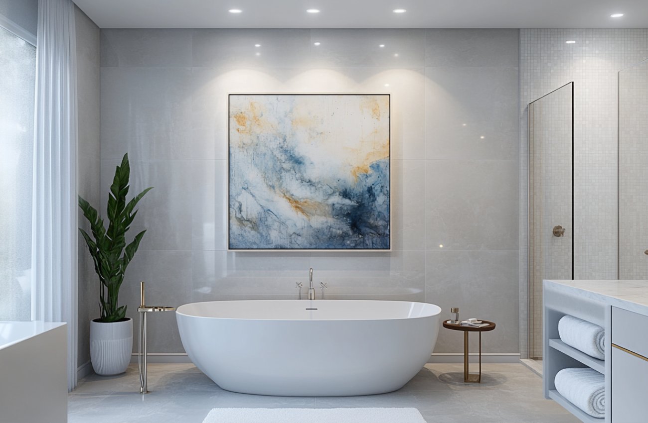 Transform Your Coastal Bathroom with Abstract Art: A Stone & Gray Guide