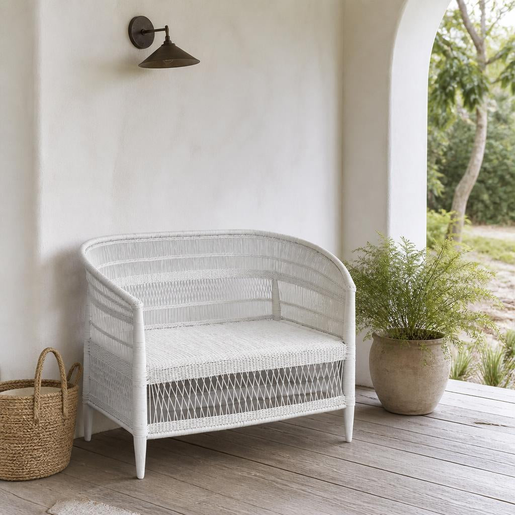 White Malawi Bench styled in a room
