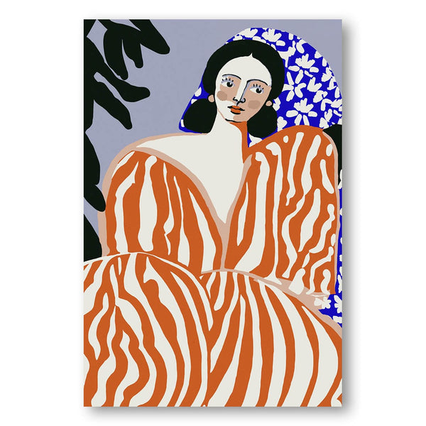 Elegant Contemplation Woman In Orange Zebra Stripes Art Print