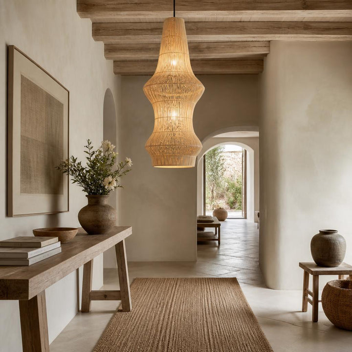 Sock Rattan Pendant Light styled in a room
