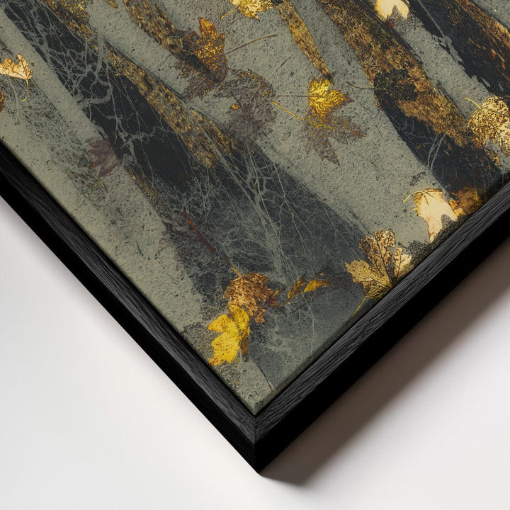 Golden Leaves Dance Mounted Canvas + Black Floater Frame