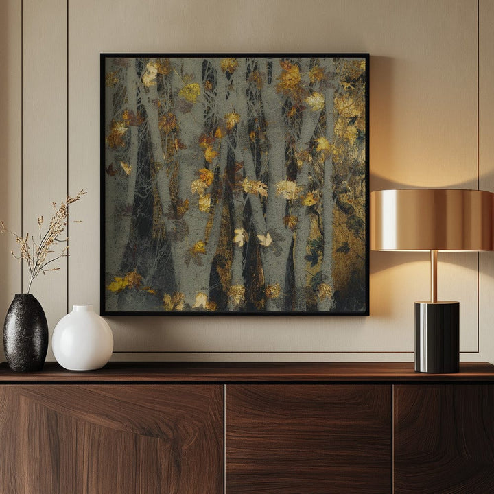 Golden Leaves Dance Mounted Canvas + Black Floater Frame