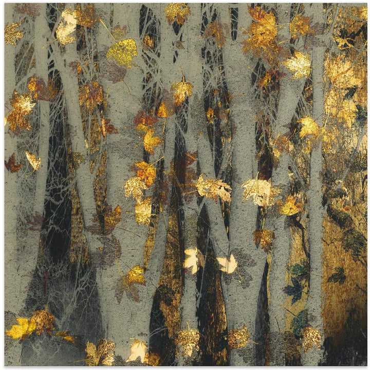 Golden Leaves Dance Mounted Canvas + Black Floater Frame