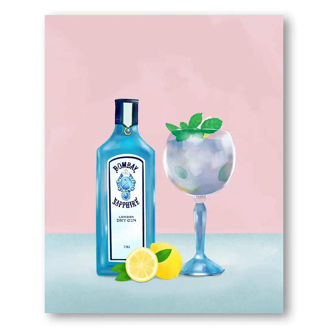 Gin Cocktail Art Print Stone and Gray