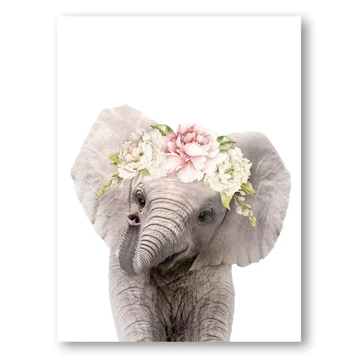 Floral Baby Elephant by Lola Peacock Print