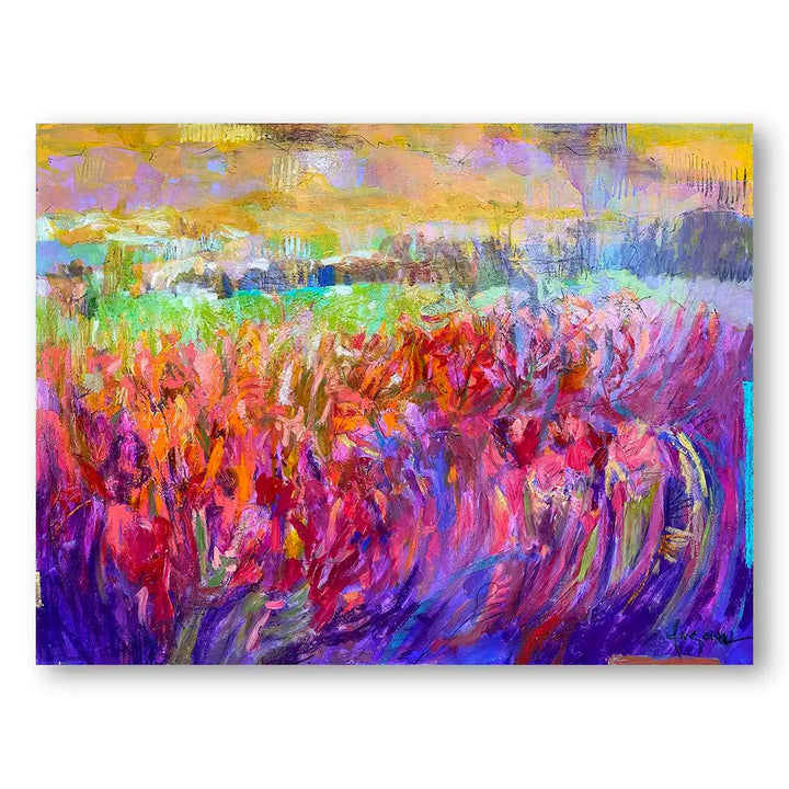 Pink & Purple Iris Fields Abstract Art Print