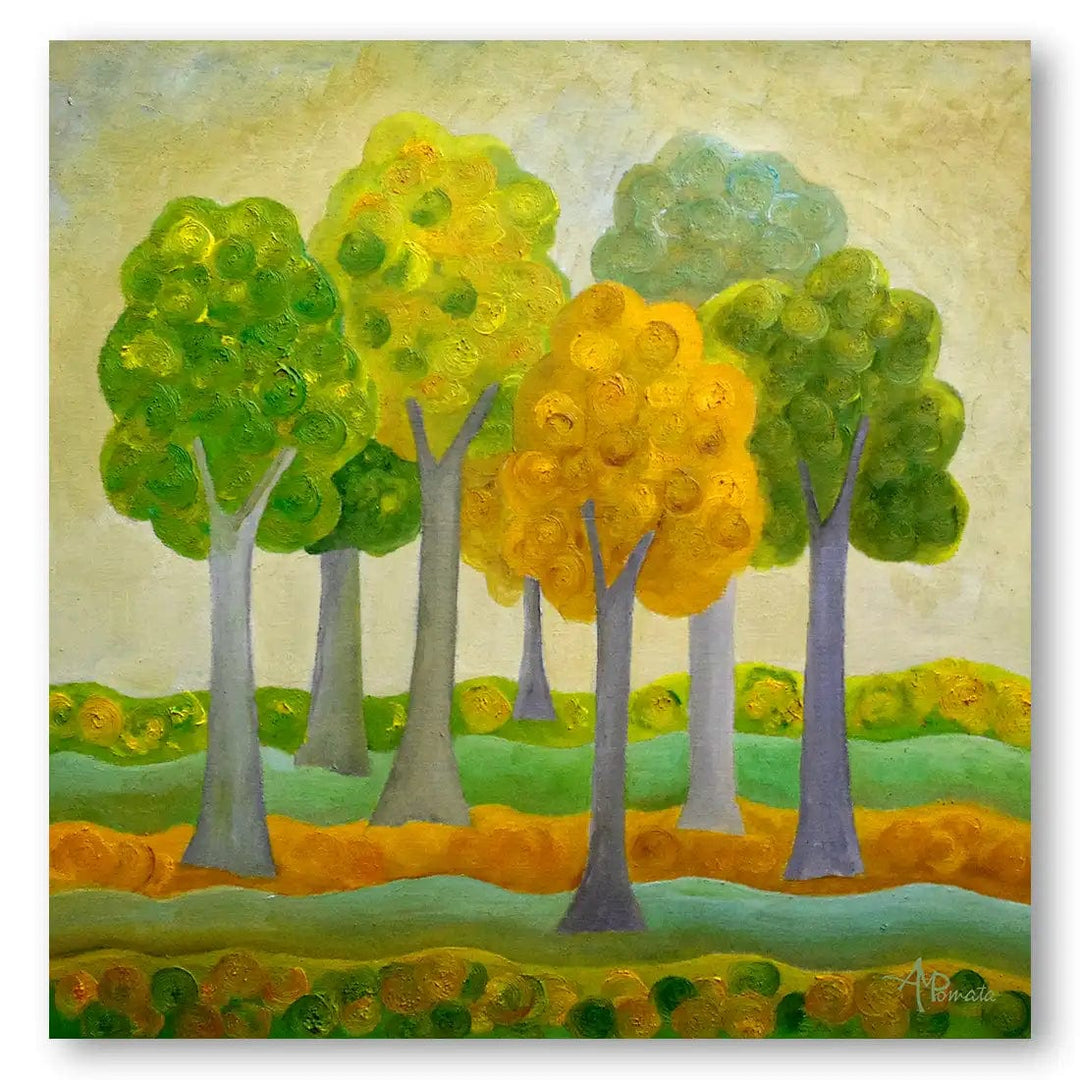Trees & Fields in Greens & Yellows Art Print