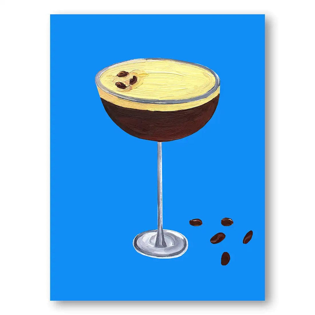 Essential Elegance Espresso Martini art print in sky blue with sophisticated coffee cocktail design