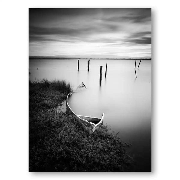 Serene Waterscape with Boat Remnant Print