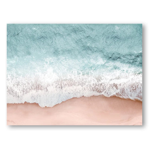 Seaside Serenity Turquoise Waves Meeting Blush Sand Photo Print