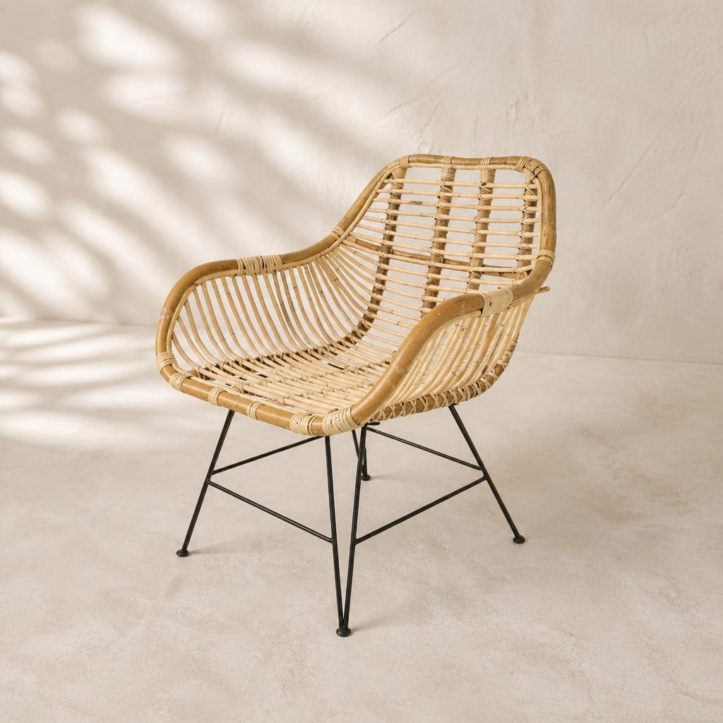 Square-Weave Rattan Chair, studio view
