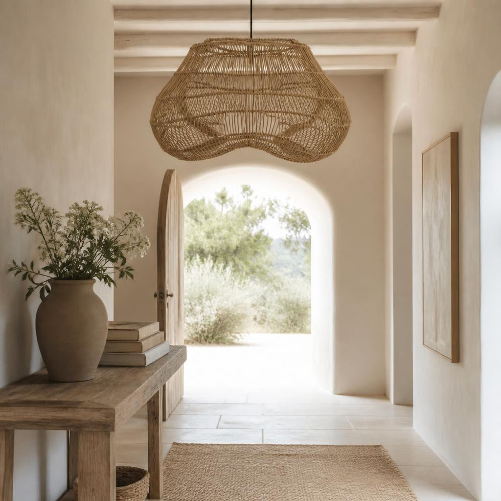 Butterfly Rattan Pendant Light styled in a room