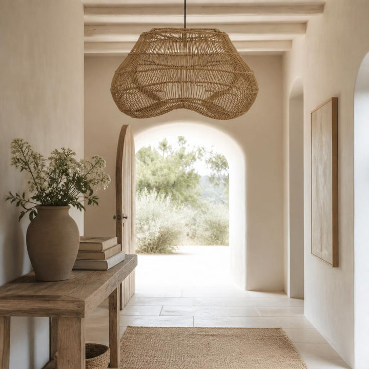 Butterfly Rattan Pendant Light styled in a room