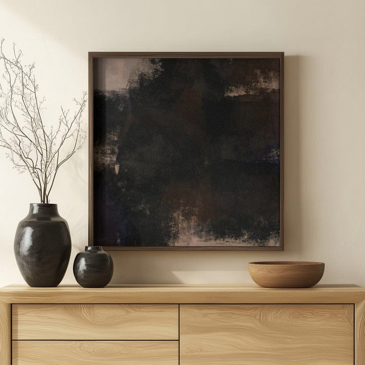 Obsidian View Mounted Canvas + Walnut Look Floater Frame