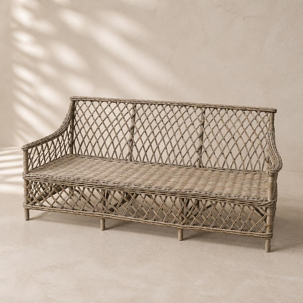 Lattice Rattan Three-Seater Sofa, studio view