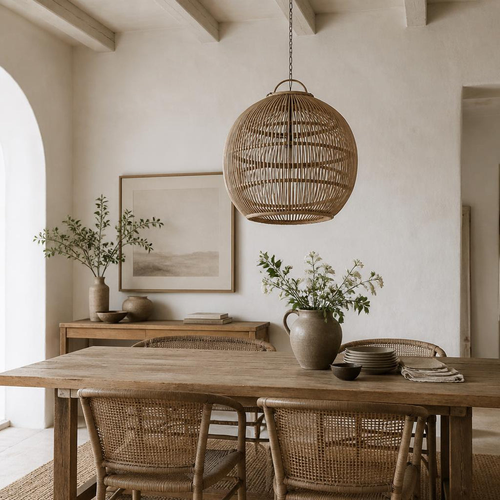Rattan Ball Pendant Light styled in a room