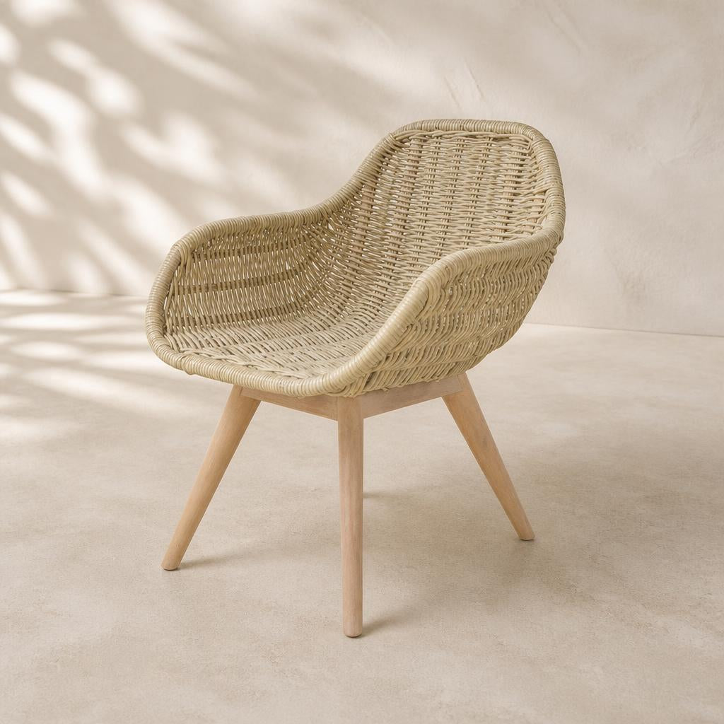Scoop Rattan Armchair with Wooden Legs, studio view