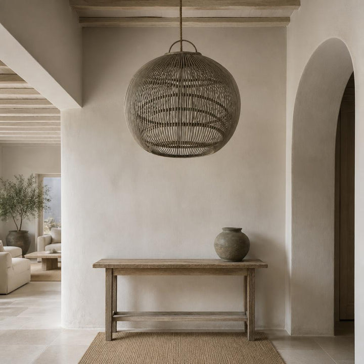 Weathered Rattan Ball Pendant Light styled in a room