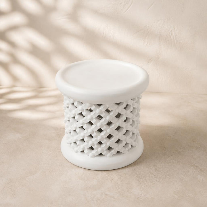 White Bamileke stool, studio view