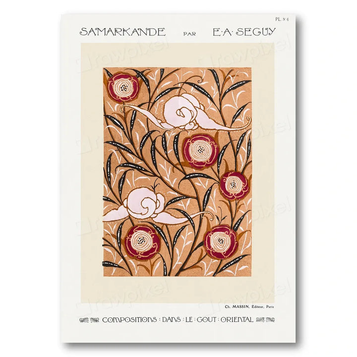 Art Nouveau Floral Stencil Pattern Art Print