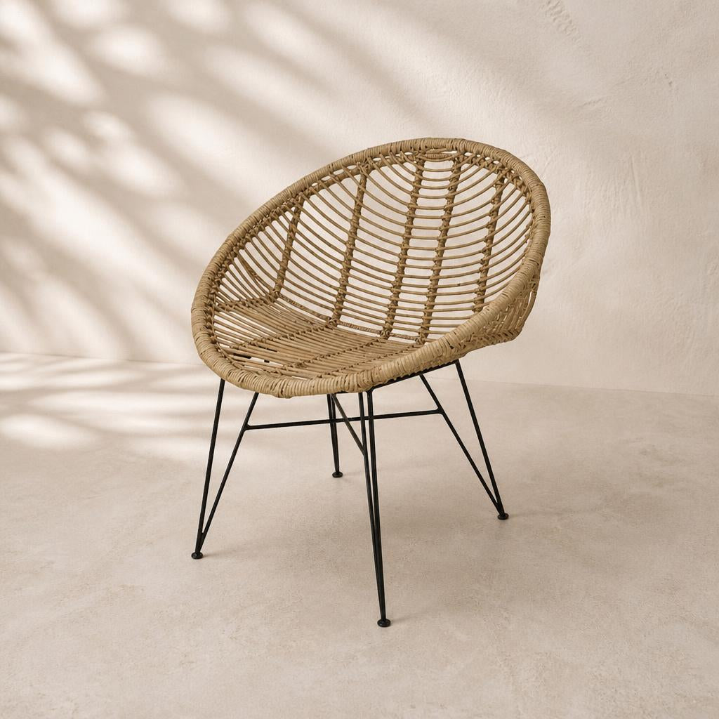 Round Rattan Chair on Metal Legs, studio view