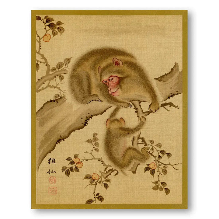 Baby Monkey & Mother Vintage Japanese Art Print 2