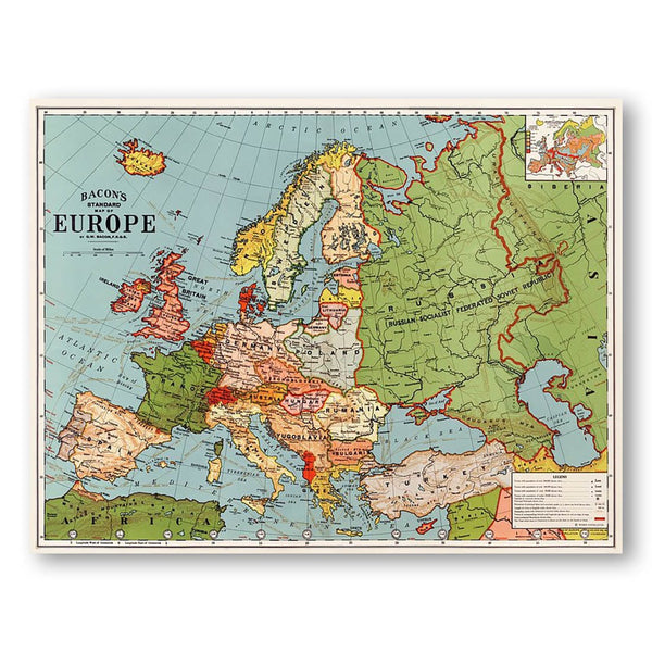 Bacons Standard Map of Europe by George Washington Bacon Art Print