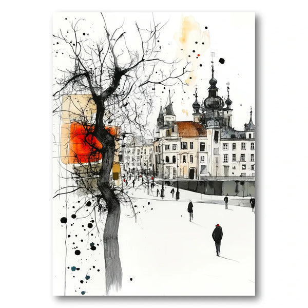 Bare Tree City Stroll Art Print