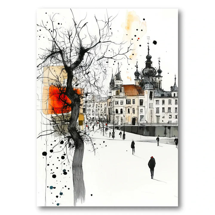 Bare Tree City Stroll Art Print