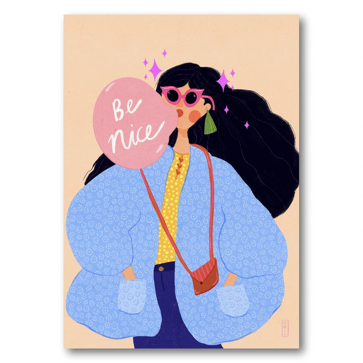 Be Nice Bubblegum Girl Art Print