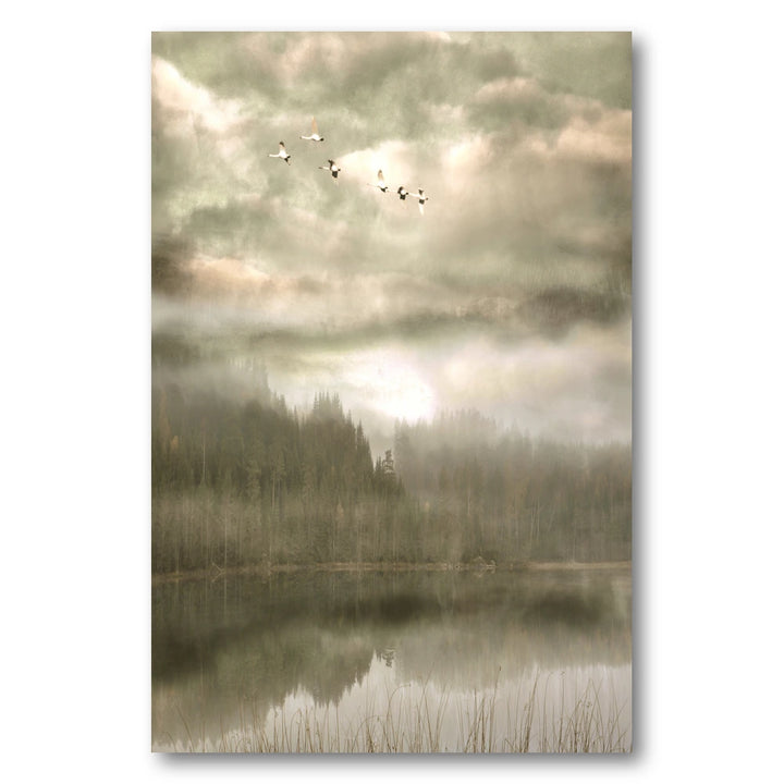 Birds Over Misty Lake Photo Print