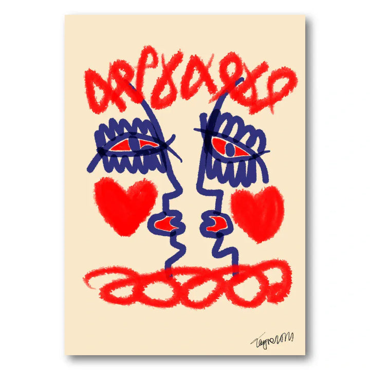 Two Faces Heart Connection Art Print