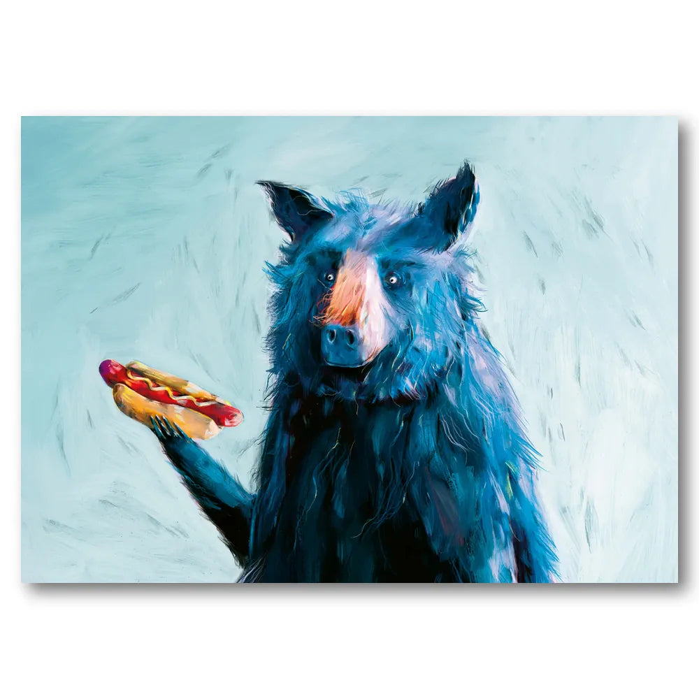 Blue Bear Hot Dog Art Print