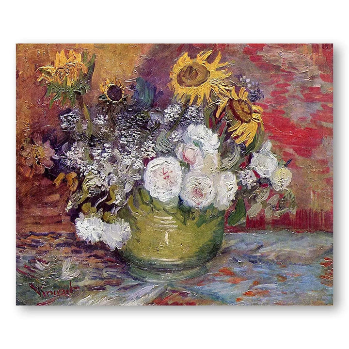 Bowl of Sunflowers & Roses Still Life Art Print