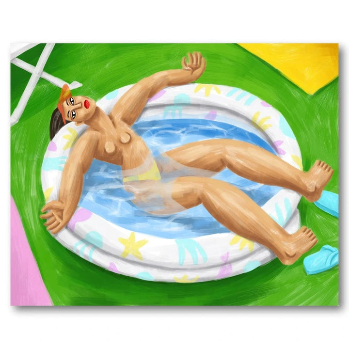 Woman Relaxing in Kiddie Pool Art Print