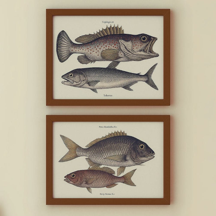 Classical Ichthyology Art: Bass & Perch Pair