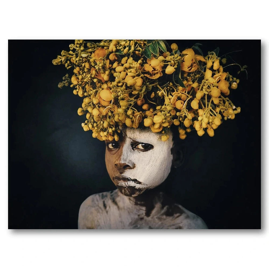 Painted Portrait Golden Berries Crowned Head Art Print