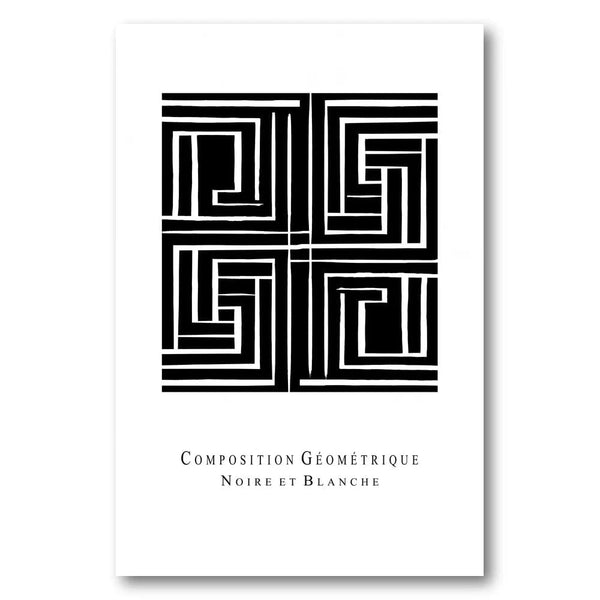 Monochrome Labyrinth Elegance Concentric Squares Quadrant Division Art Print