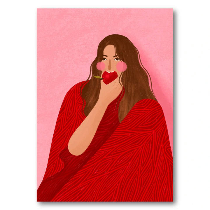 Cozy Woman Apple Art Print