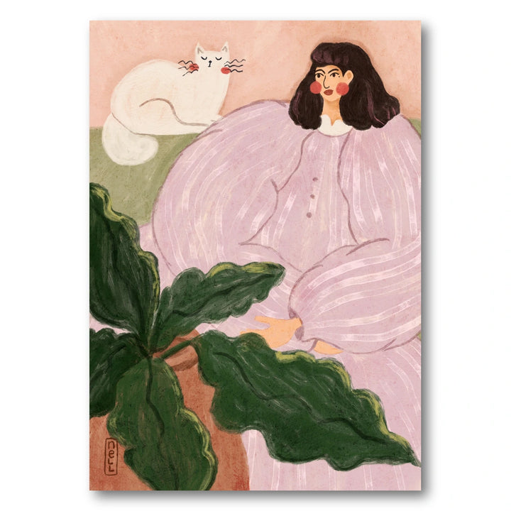 Cozy Woman With Cat Art Print