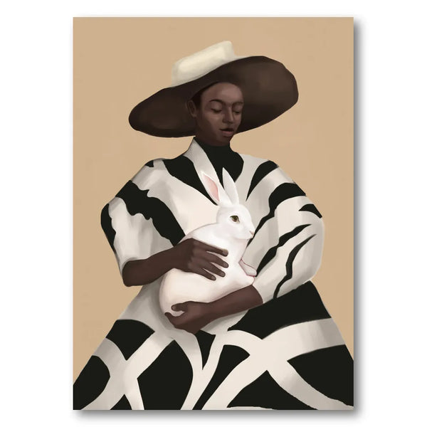 Elegant Woman White Rabbit Art Print