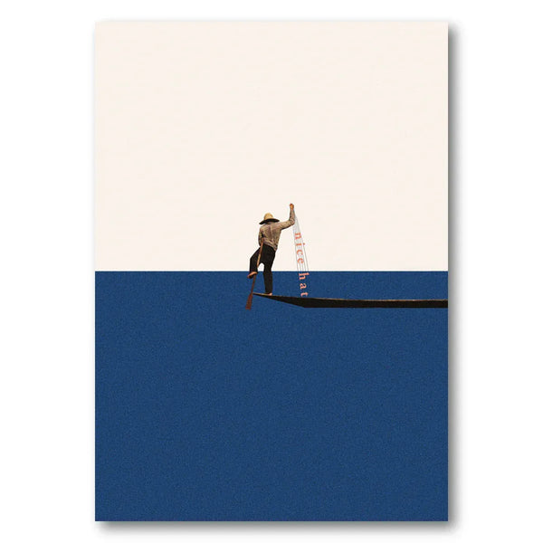 Minimalist Fisherman on Boat Art Print