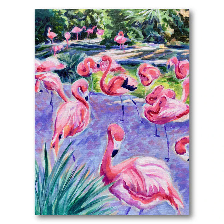 Pink Flamingo Gathering Art Print