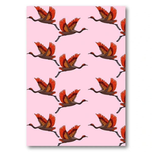 Elegant Red Cranes Pattern Art Print